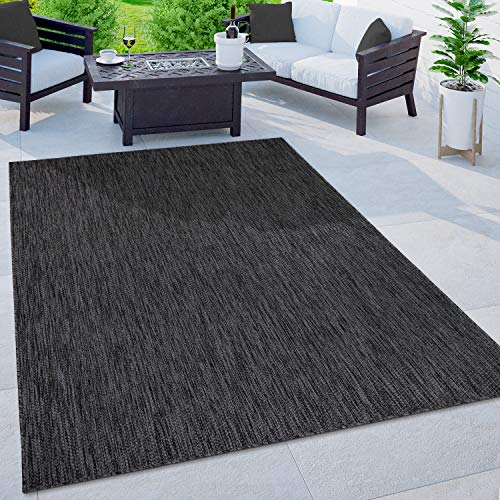 Paco Home Outdoor Teppich Flachgewebe Sisaloptik Modern Einfarbig meliert wetterfest & pflegeleicht Küchenteppich Ideal für Terrasse Balkon Garten, Grösse:160x220 cm, Farbe:Anthrazit