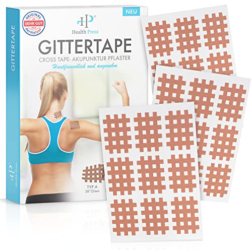 Health Press® Gittertape Cross Tape – Größe Typ A 180 Stück – Gitterpflaster zur Akupressur – Akupunkturpflaster mit ausführlicher E-Book Anleitung zum Download – Akupressur Pflaster