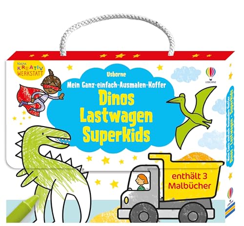 Kleine Kreativ-Werkstatt – Mein Ganz-einfach-Ausmalen-Koffer: Dinos, Lastwagen, Superkids: Set aus 3 Malbüchern mit vielfältigen, großflächigen ... ab 3 Jahren (Kleine-Kreativ-Werkstatt-Reihe)
