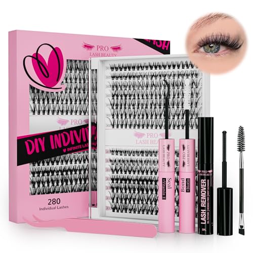 PRO DIY Wimpernverlängerung Kit, individuelle Wimpern Kit mit 280 Pcs Cluster Wimpern Bindung und Siegel, Wimpern Applikator Wimpernbürste für Anfänger(30D+40D-9-16mix Kit)