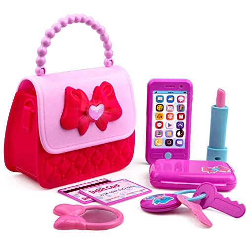 Playkidiz Princess My First Geldbörsen-Set – 8-teiliges Kinder-Geldbörsen- und Zubehör-Set, Rollenspiel-Spielzeugset mit Mädchen-Zubehör, inklusive Handy mit Licht und Ton