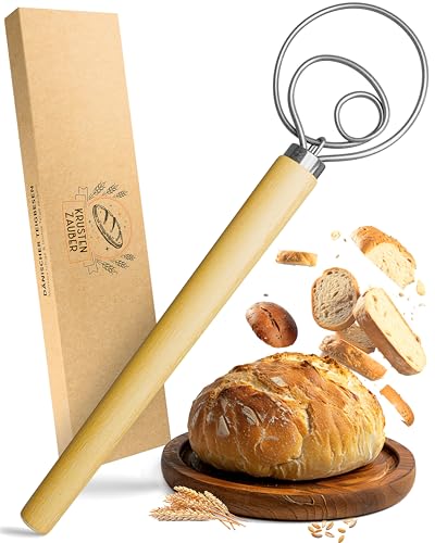 KRUSTENZAUBER Dänischer Schneebesen für perfekten Teig im Handumdrehen - Hochwertiger Teigbesen als Brot backen Zubehör - Teigrührer, Teigkneter, Teigmischer, Danish Whisk als Brotbackzubehör