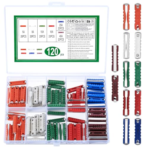 120 STK Torpedosicherungen Set, Continental-Sicherungen, Torpedo Sicherungen KFZ Oldtimer, Keramik Abschmelzsicherungen KFZ Sicherungen Set für Oldtimer Europäischen, 5A, 8A, 10A, 16A, 25A, 40A