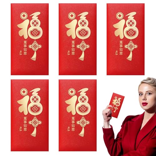 Chinesische rote Briefumschläge 2025 – Schlangen-dekorative rote Verpackung für Glück, Set mit 5 Umschlägen für das Jahr der Schlange, Glücksgeld für chinesisches Neujahr, Hochzeit, Frühlingsfest und