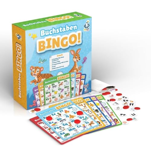NIYYAH ABC Bingo Lernspiel ab 4 5 6 Jahre Buchstaben Lernen Vorschule Spiel Schulanfänger 1 Klasse Gesellschaftsspiel Kinder Einschulung Geschenk Lernspielzeug