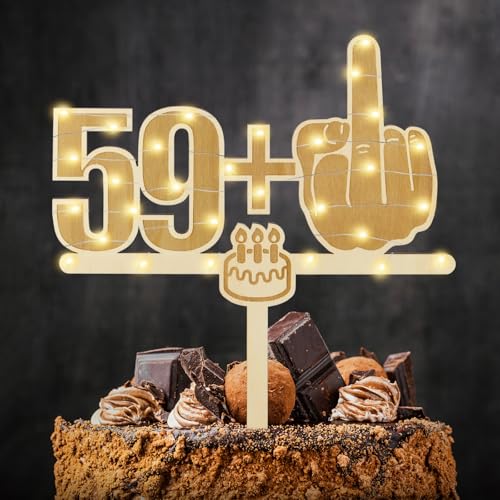 Giftota Lustige Cake Topper 60. Geburtstag Holz mit LED Lichterkette - 60. Geburtstag Deko - Tortendeko 60. Geburtstag - Kuchen Deko für 60. Geburtstag Frauen Männer