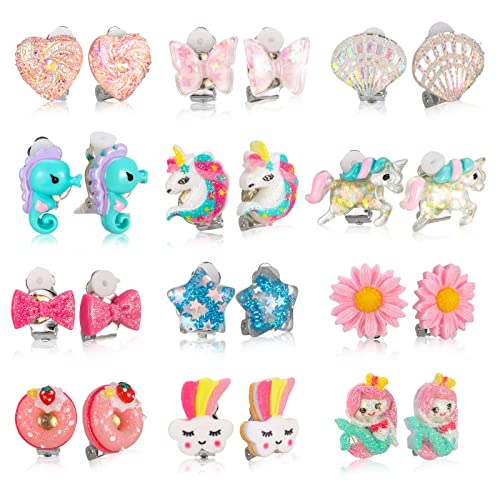 FANTESI 12 Paar Ohrclips Mädchen Clip On Ohrringe Prinzessinnen Spiel Ohrringe Klipp Ohrring Set für Kinder Mädchen