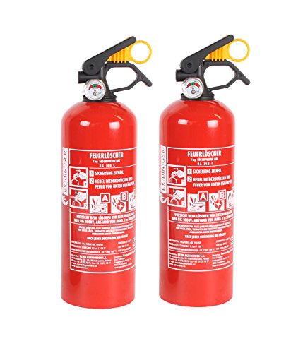 2 Stück ABC-Pulverfeuerlöscher 1kg Halterung/Manometer (GP-1X Autofeuerlöscher fabrikfrisch)