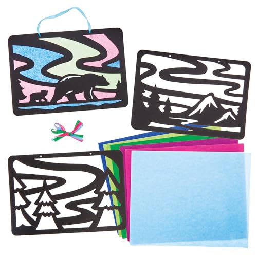 Baker Ross FN023 Nordlichter-Buntglas-Dekorationssets – 6er-Pack DIY-Dekorationen mit Buntglaseffekt für Kinder zum Dekorieren und Präsentieren