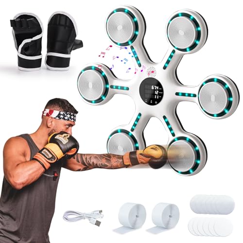 fisca Musik-Boxmaschine mit Handschuhen, Smart Wandmontiert Musik Boxen Training Maschine, Bluetooth elektronische Boxen Ziel Training Stanzen Ausrüstung für Home Indoor Gym