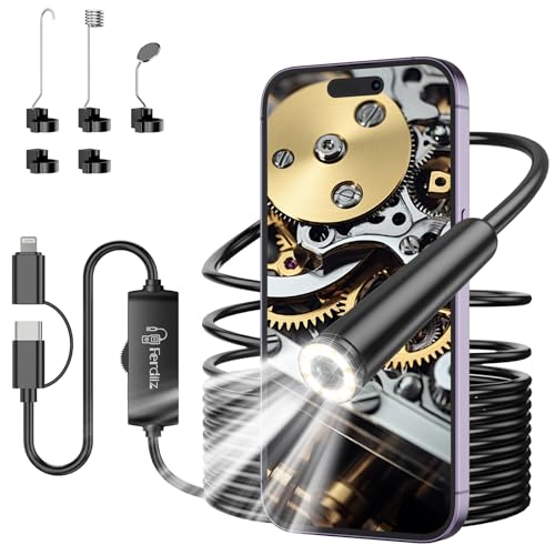 Endoskopkamera mit Licht, Ferdiiz 1920P HD Endoskop-Kamera Handy mit 8 LED, Wasserdichtes IP67 Inspektionskamera, Kein WLAN Erforderlich Kanal-Kamera für Android & iOS, Tablet - 16.4 ft/5 m