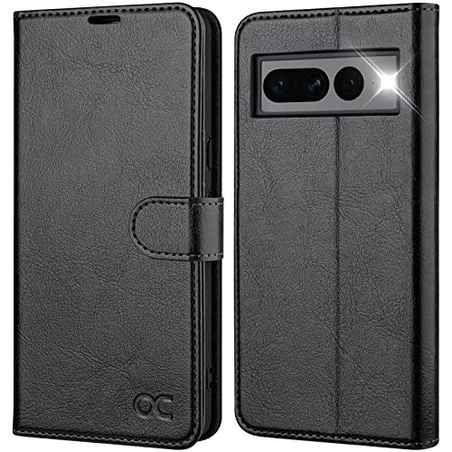 OCASE Leder Hülle für Google Pixel 7 Pro Handyhülle [Standfunktion] [Kartenfach] [RFID-Sperrung Schützt] Brieftasche, Flip Cover Geschäft Klappbar Stoßfeste Etui Schwarz