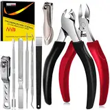 Profi Fußnagelzange Set Nagelschere,Nagelzange,Nagelknipser Edelstahl Fußnagel Knipser mit Nagelfeile und nagelschere set,Reparieren für Dicke und Eingewachsene Fußnäge (9 Stück-Schwarz+Rot)