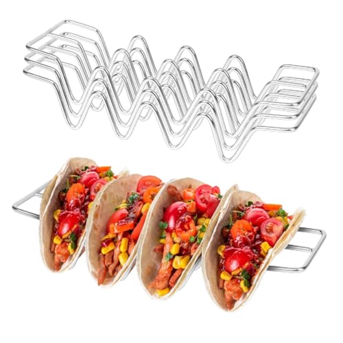 YRsorn 3 Stück Taco Halter - Edelstahl Mexikanisches Hot Dog Halter mit Griffen, Wellenform Ständer für Hot Dogs, Tacos Sandwiches und Pfannkuchen für Kinder Familien Partys