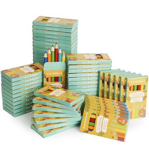 THE TWIDDLERS 60 Boxen mit Mini Buntstiften – 6 Bleistifte pro Box, insgesamt 360 – leicht zu greifender runder Schaft, 9cm Länge, Multipack für Partytüten für Kindergeburtstage (60 x 6er Packs)