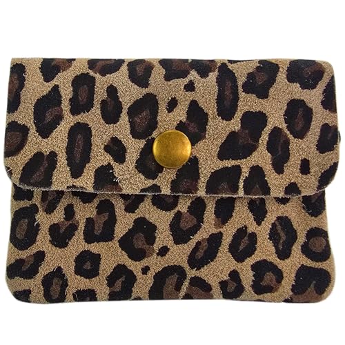modamoda de P09 Damen Münzgeldbörse Geldbörse Portemonnaie Klein Leder Made in Italy P09, Farbe:Leo Wildleder Stone