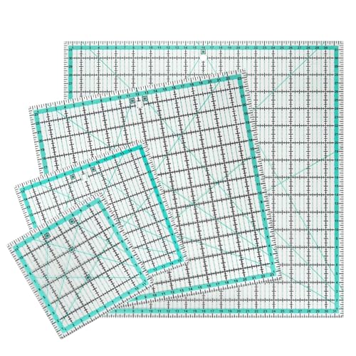 MANUFORE 4 Stück Patchwork Lineal(32cm/ 24cm 16/cm 12cm),Quilt-Lineal Nähen lineal, Schneiderlineal Quilten mit Zöllige Skala und Winkelanzeige Schneider Lineal zum Quilten und Nähen…