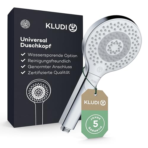 KLUDI-X3 Universal Duschkopf wassersparend als Option, Duschbrause mit 3 Strahlarten (Body, Hair, Skin), reinigungsfreundlicher Brausekopf Ø 11,7 cm, Shower Head, Chrom