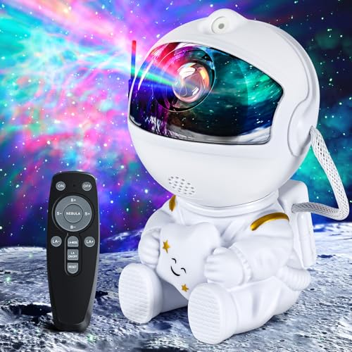 VIYSPNV Sternenhimmel Projektor LED Astronaut Projektor mit 17 Nebel- und Sternmodelle Verstellbare Helligkeit und Geschwindigkeit 360° Drehbarkeit für Kinder und Erwachsene