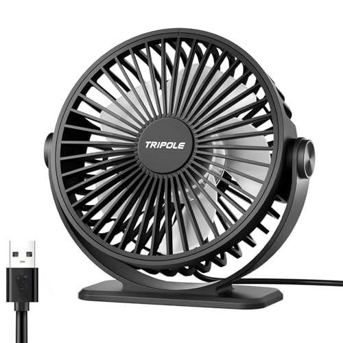 TriPole Ventilator Leiser, Mini Ventilator mit 3 Geschwindigkeiten, USB Tischventilator Leistungsstarker Tragbarer mit 360°Neigung. Elektrischer Ventilator klein für Einsatz Büro, Schlafzimmer,Reisen