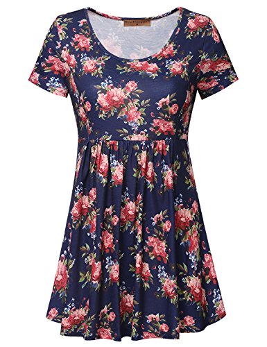 Meow Meow Lace Damen-Tunika mit U-Ausschnitt, kurzärmelig, bedruckt, Empire-Taille, Schößchen - Blau - Large