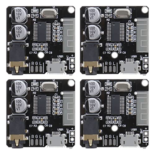 The Lord of the Tools 4Pcs MP3 Audio Bluetooth 5.0 Receiver Board Car Speaker Audio Amplifier 3.7V-5V Bluetooth Audio Receiver Decoding Board 3x3cm/ 1.18x1.18inch