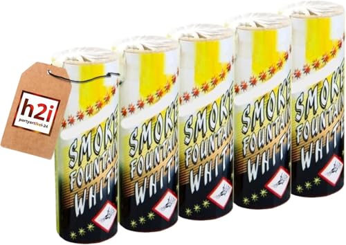 h2i Rauch Vulkan Fontäne | 5 Stück | Weiß | Time 45 sek | Smoke Tube Rauchfackel Rauchtopf Rauchgenerator Rauchbombe mit dichtem kräftigem Rauch |W7| Ganzjahresfeuerwerk Kat T1/F1