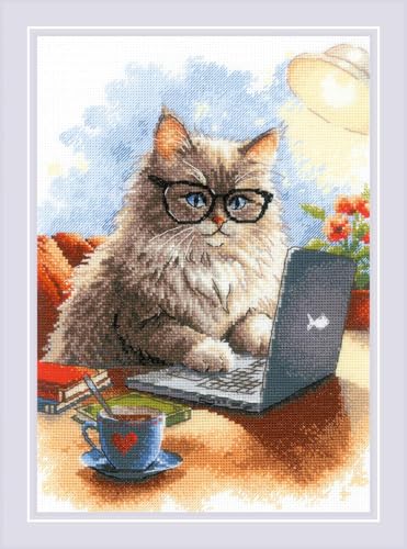 Riolis Kreuzstich Stickpackung "Autor von Meowmoirs", Zählmuster, 21x30cm