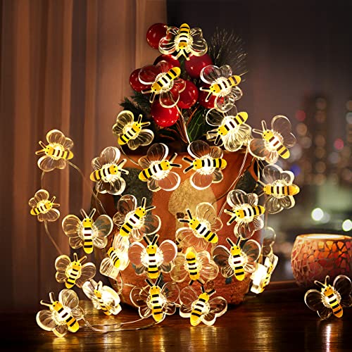 Coquimbo Biene Lichterkette, 3M 30LED Biene Licht Batteriebetrie Lichterkette Innen und Außen Bienen Dekoration für Kinderzimmer Garten Balkon Hochzeit Party Weihnachten Geburtstagsdeko