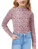 Arshiner Langarmshirt Mädchen Halber Rollkragen Shirt Kinder Leopardenmuster Oberteile Mode Slim Fit Tops Casual Rollkragenpullove 9-10 Jahre