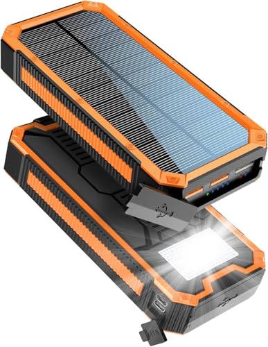 Solar Powerbank 27000mAh, Wasserdichtes Solar Ladegerät USB C Externer Akku Solarladegeräte mit Outputs, Power Bank für Smartphones, Tablets und mehr