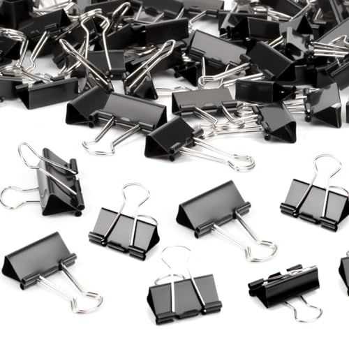 Ziamzra 120 Stück Foldback Klammern Mini Klammern 15MM Metall Büroklammern Binder Clips Mini Papierklammern Schwarz Vielzweckklammern für Bürobedarf Papier Fotowand Wand Deko Foto Notizen