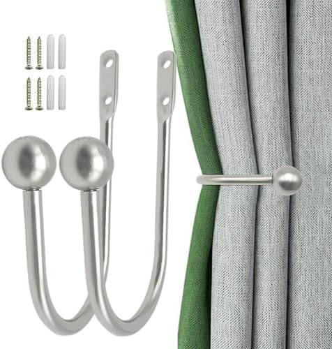 2er-Pack Vorhang-Metall-Vorhangbinder, Vorhangständer, Vorhangbinder, U-förmige Vorhanghalterungen, Krawatten, Vorhanghaken, Krawatten für Wohnzimmer, Schlafzimmer, Büro (Silber) (Silber)