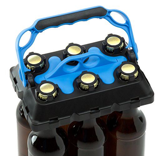 CLICK-IT BOB The Bottle Buddy Flaschenträger I Trage-Hilfe für bis zu 6 Bier-Flaschen I cooles & praktisches Gadget für Deine Party - für 0,33 l Glas-Flaschen I Bottle Carrier (schwarz/blau)