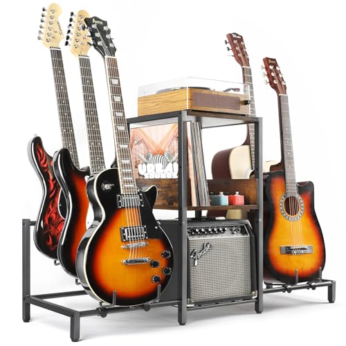 Bikoney Gitarrenständer 5-stöckig für Akustik-, E-Gitarre, Bass, Gitarrenständer-Halterung, Bodenverstellbar für mehrere Gitarren, Gitarrenverstärker-Zubehör