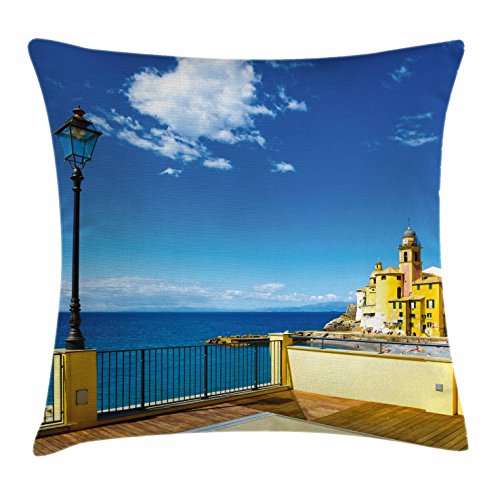 Kissenhülle Camogli Gebäude Seelampe Und Balkon Reiseort In Ligurien Italien Druck Zierkissenbezüge Mit Verdecktem Zip Kissenbezug Für Bett Couch 45×45Cm