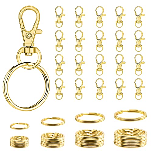 Heyu-Lotus 40 Stück Schlüsselringe, Schwenkbarer Karabinerhaken mit Schlüsselring für Hausauto DIY Crafts Schlüsselbund (Gold)