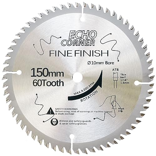 Echo Corner 150mm Kreissägeblatt 10mm Bohrung 60-Zähne, Feinschnitt Feinschliff Kappschnitt Rahmenbau Beschneiden Hartholz Weichholz Laminat Furniersperrholz MDF Kunststoff