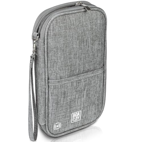 BOACAY Reisepass Tasche mit RFID, Reiseunterlagen Organizer für Damen & Herren, Familie Reiseorganizer, wasserdichte Hülle, Etui für Tickets, Geld, Karten