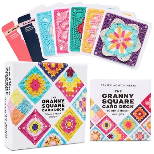 Byffoer Granny Square Häkel-Karten,50 Stück Mix und Match Designs Häkel-Karten, Granny SquareHäkel-Karten Mit Schrift und Foto zu Jedem Granny-Square Häkelkarten und Praktischem So-Geht's-Booklet