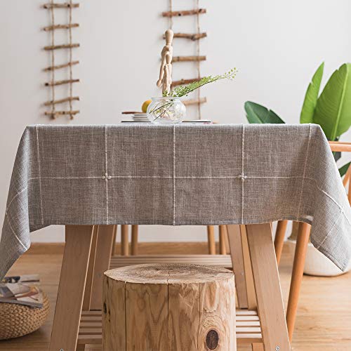 Plenmor Leinen Tischdecke Baumwolle, Leinenoptik Tischdecke Abwaschbar Table Cloth Boho Tischdecke Rechteckig für Küchentisch und Outdoor Tischtuch (A-Grau, 220x135cm)