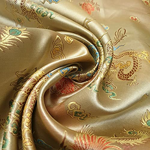 Chinesischer Brokatstoff, traditionelles Drachenkleid, bestickt, Seidensatin, orientalisch (Gold)