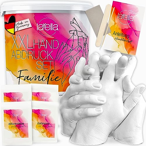 Larella - XXL Handabdruck Set Familie - Muttertagsgeschenke für Mama - Familien-Geschenke - Geschenk für die ganze Familie - 3D Handabdruck-Set - Personalisierte Geschenke für Familien