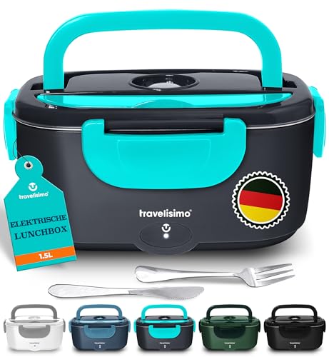 TRAVELISIMO Elektrische Lunchbox 80W Thermo Lunchbox Für Essen Heiß, 1,5L Heat Box 3-in-1 Food Warmer, Warmhaltebox Für Essen 12V/24V/220V, für Arbeit Auto Lkw Lunchbox Elektrisch, Wärmebox