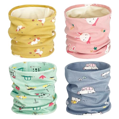 4 Stück Kinder Schals Baby Jungen Mädchen Schlauchschal Baumwolle Neck Warmer Loop Schals Halstuch Nackenwärmer Winddicht Halstücher Multifunktionstuch für Winter, Frühling, Herbst (2*dick+2*dünn)