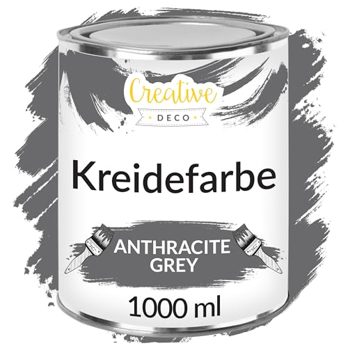 Creative Deco Graue Kreidefarbe für Möbel 1000 ml | Möbellack, Möbelfarbe ohne Schleifen | Für Landhaus, Vintage-Stil, Decoupage, Möbel-Renovierung Matt Abwaschbar Wisch-Effekt Gradient-Effekt möglich