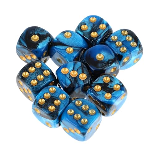 DSLSQD 10 Stück Würfel Set Polyedrische Würfel D6 Würfel Sechsseitiger 16mm Würfel Acryl Spielwürfel Zweifarbige Farbwürfel Würfel Bunt mit Goldpipswürfeln,für Rollenspiele Würfelspiele Tischspiele