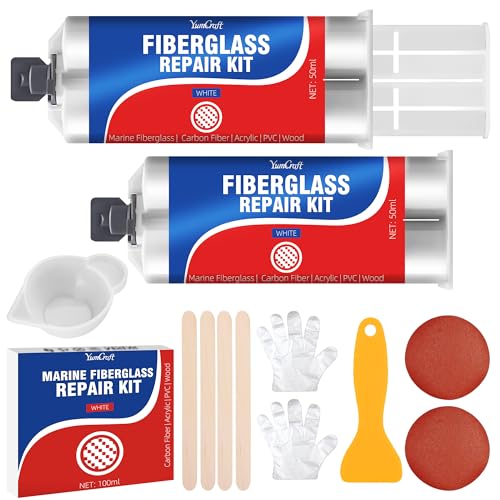 Marine Glasfaserspachtel Weiß 100ml, Glasfaser Reparaturset für Boot, Wasserdicht Gelcoat Repair Kit, Fiberglas Harz Epoxidharz Kleber, Gfk Reparaturset Schnelle Reparatur füR Kratzer, Risse, LöCher