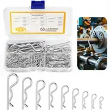 MirraSwit 120 Stück Splinte Sortiment, R Clips Set, Federsplinte Federstecker Sortiment, 9 Größen Verzinkte Sicherungssplinte, Haltefederkupplung Splinte für Schlepper, Rasenmäher, Autos (1-4mm)