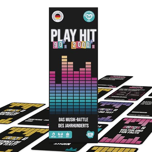 ATM Gaming - PlayHit Gesellschaftsspiel – Das Musikquiz der 90er und 2000er – Party- und Kartenspiel für Erwachsene und Familien – für 2 bis 10 Spieler ab 16 Jahren - Reisespiele